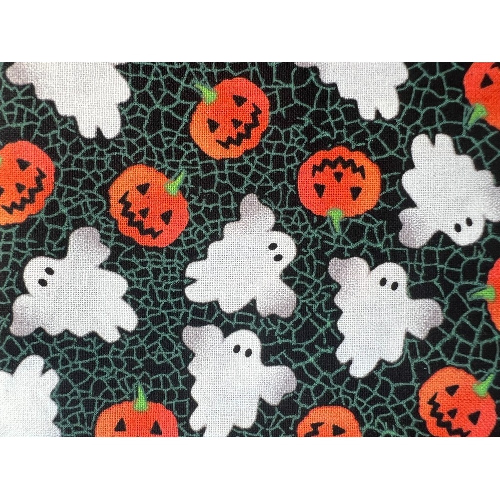 Fabric -OOP Halloween Tossed Jack-O-Lantern Ghosts on Spider Web - 17" L x 43" W